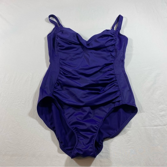 Croft Barrow One piece swimsuit Size 14 purple adjustable straps Spandex Swim - Picture 2 of 10